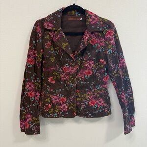 Johnny Was Embroidered Floral Jacket Medium Brown Boho Chic Lightweight Blazer